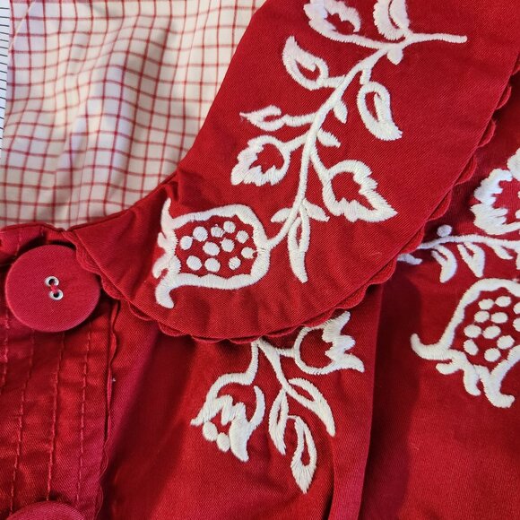 Anthropologie Elevenses Size 6 Red Embroidered Short Sleeve Shirtwaist - Picture 6 of 9